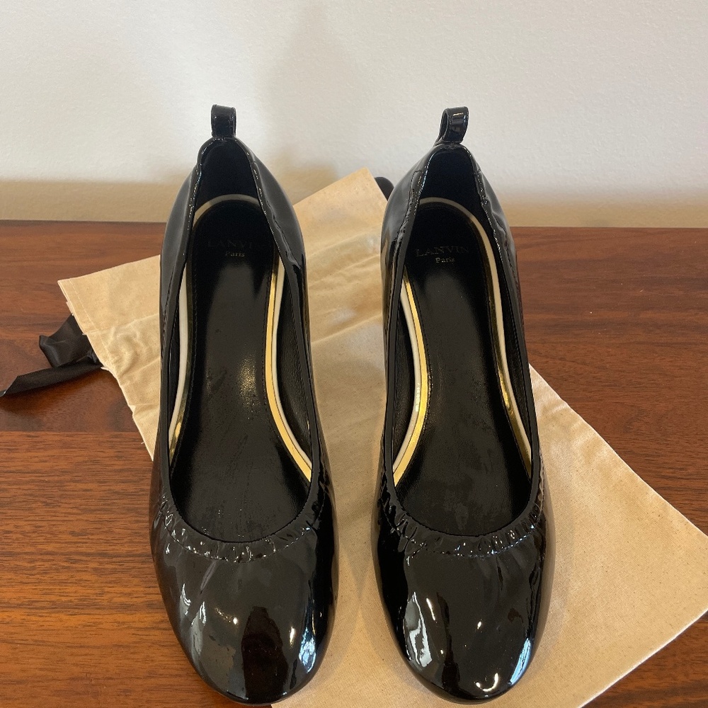 Lanvin Patent Leather Pumps with Cube Heel